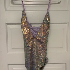 For Love And Lemons Sequin Bodysuit - Purple and Gold